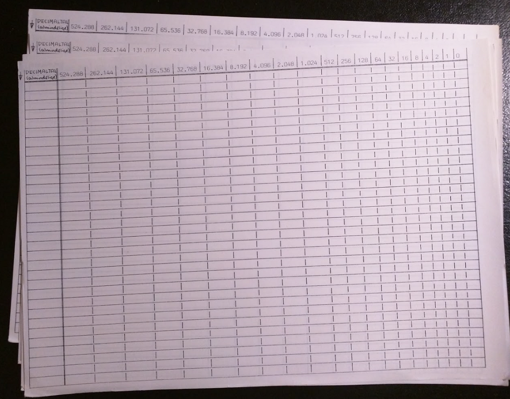 Sheet for binary numbers